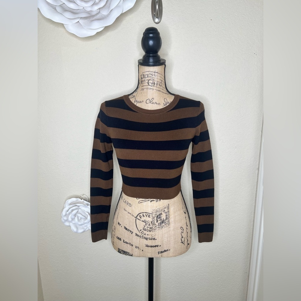 NTM: Zara Black & Brown Striped Cropped Sweater Looks New Size Medium